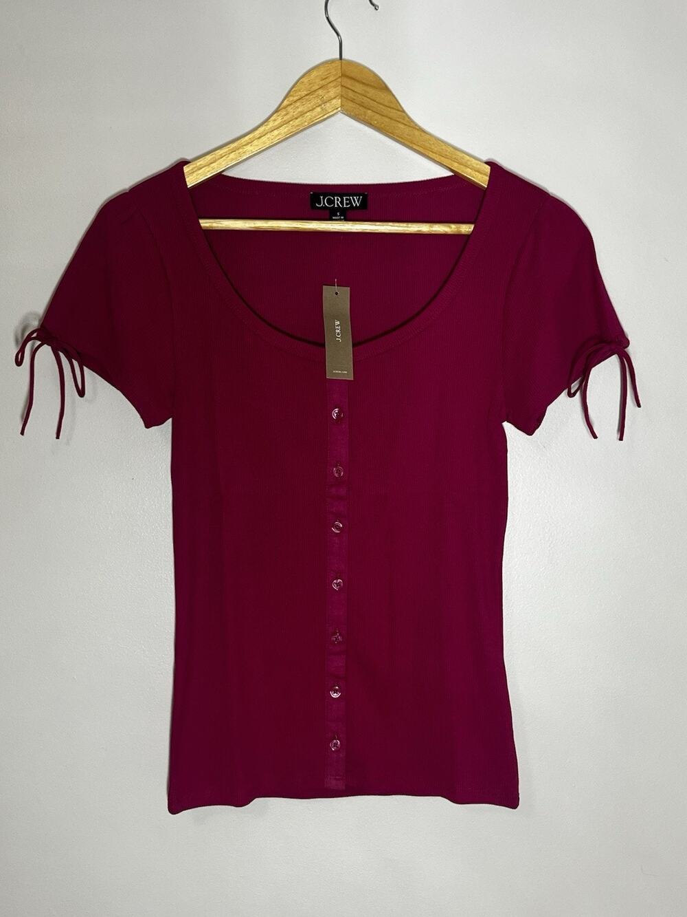 J Crew Perfect Rib Button Up Shirt with Satin Trim Womens Small Raspberry Pink
